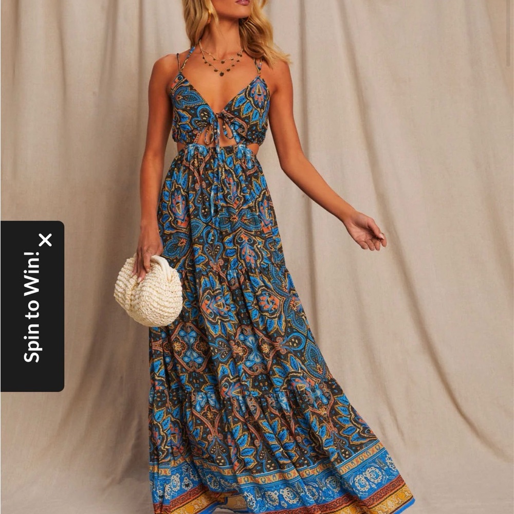 Vici Island Escape Printed Cutout Halter Maxi Dress